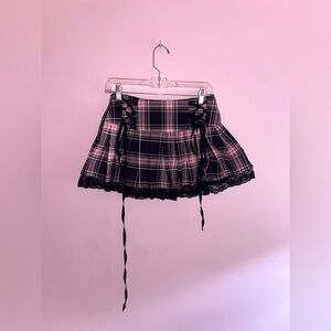 Plaid Pink and Black Lace-Up Skirt